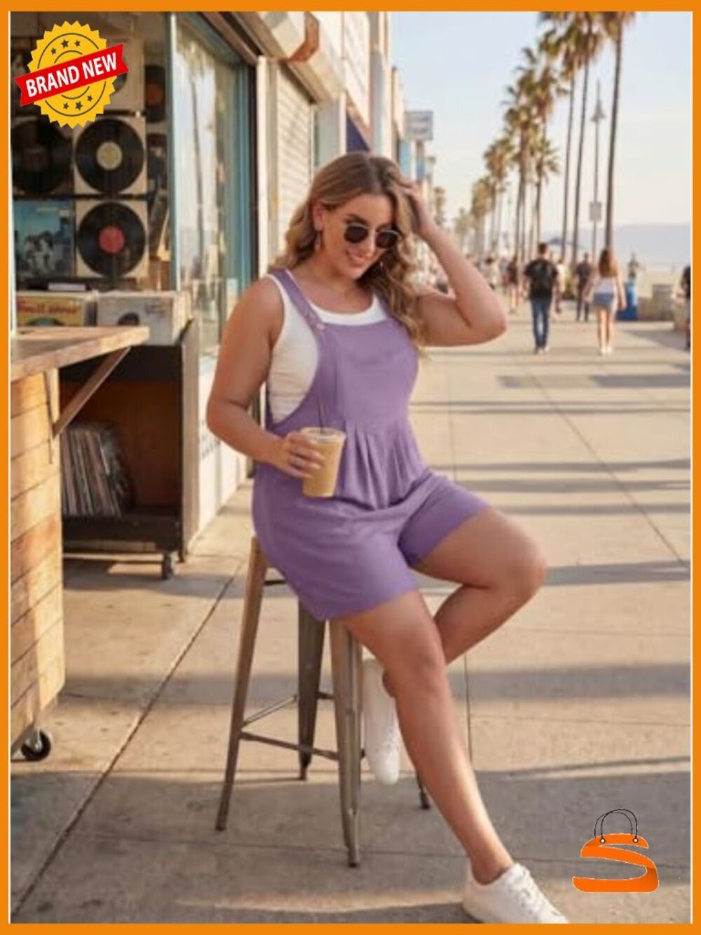 Plus Size Loose Fit Romper with Pockets Adjustable Straps Summer Outfit - Picture 4 of 6